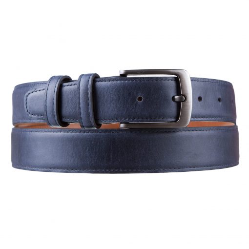 Кожаный ремень Pellagio односторонний синий Crazy horse